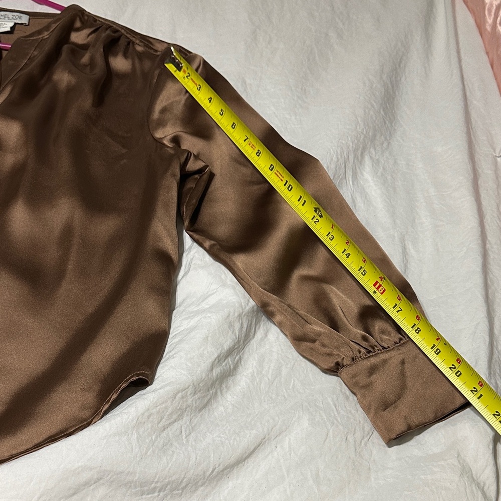 Rachel Zoe Brown Satin Button Down Shirt - Picture 5 of 6